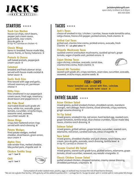 jack's bar and grill menu.